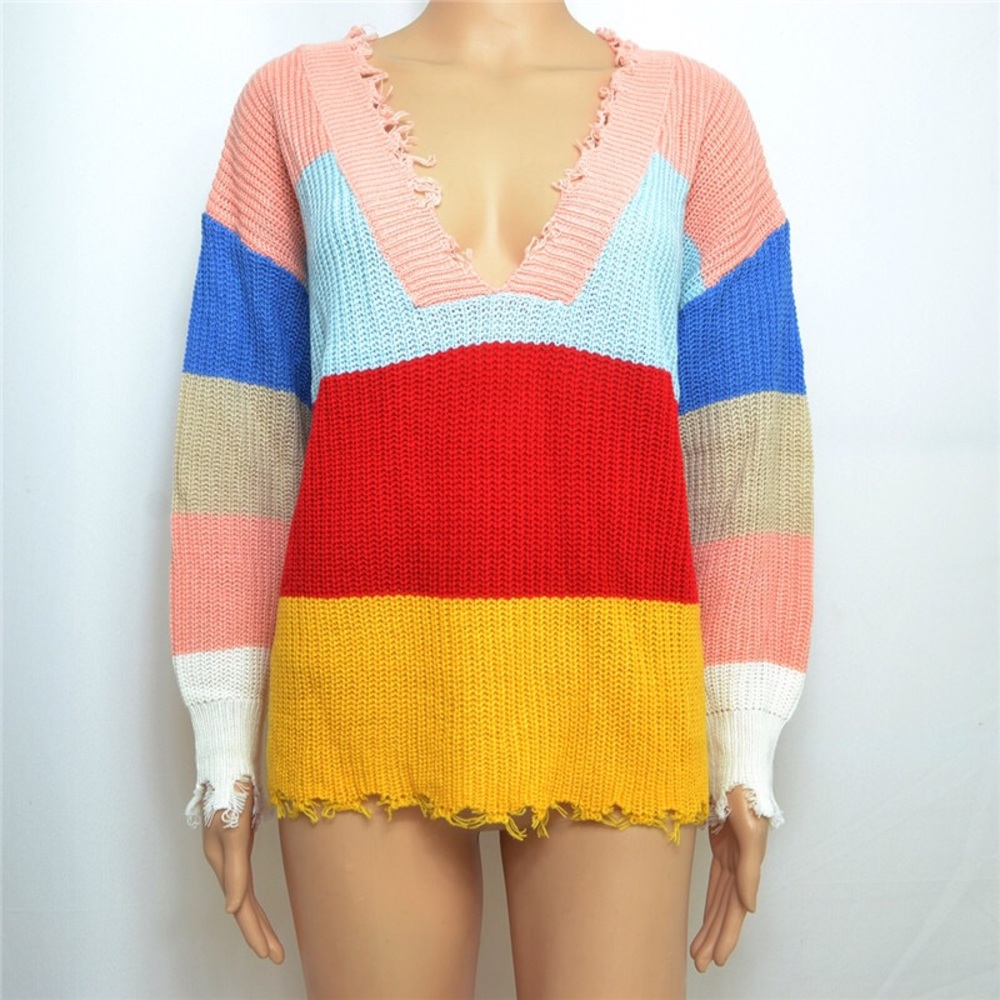 Meg Color Block V Neck Sweater - Picture 5 of 5